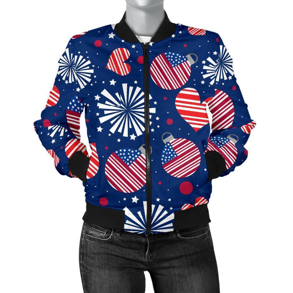 Patriot Print Pattern Women Casual Bomber Jacket-grizzshop
