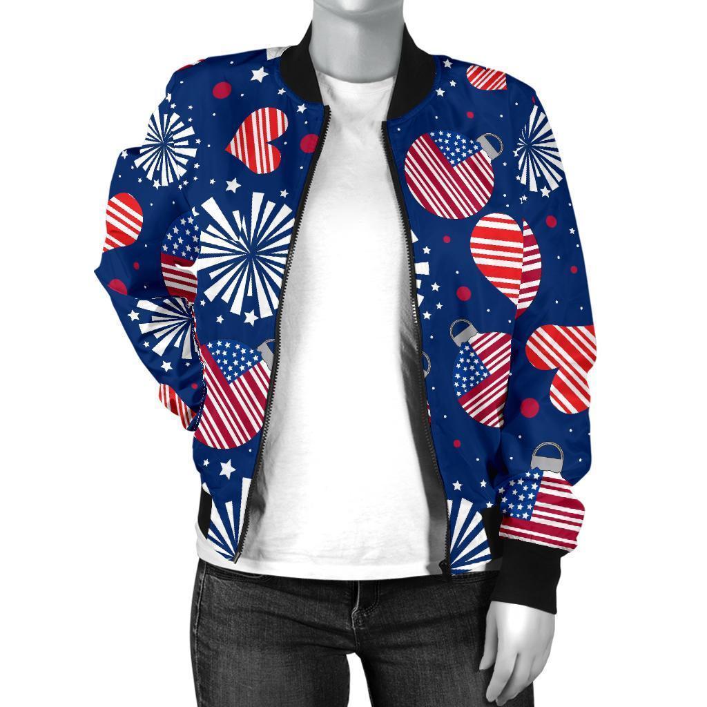 Patriot Print Pattern Women Casual Bomber Jacket-grizzshop