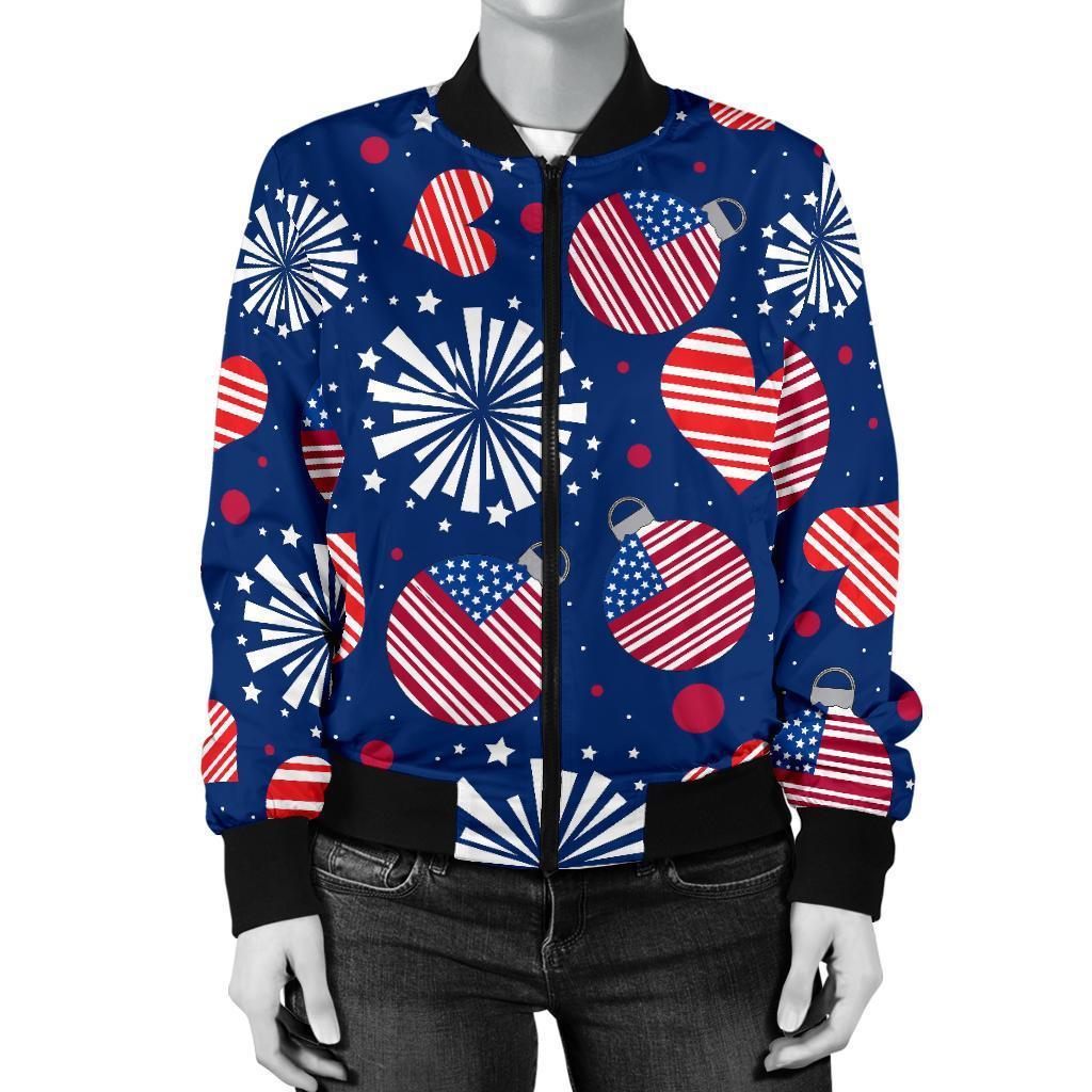 Patriot Print Pattern Women Casual Bomber Jacket-grizzshop