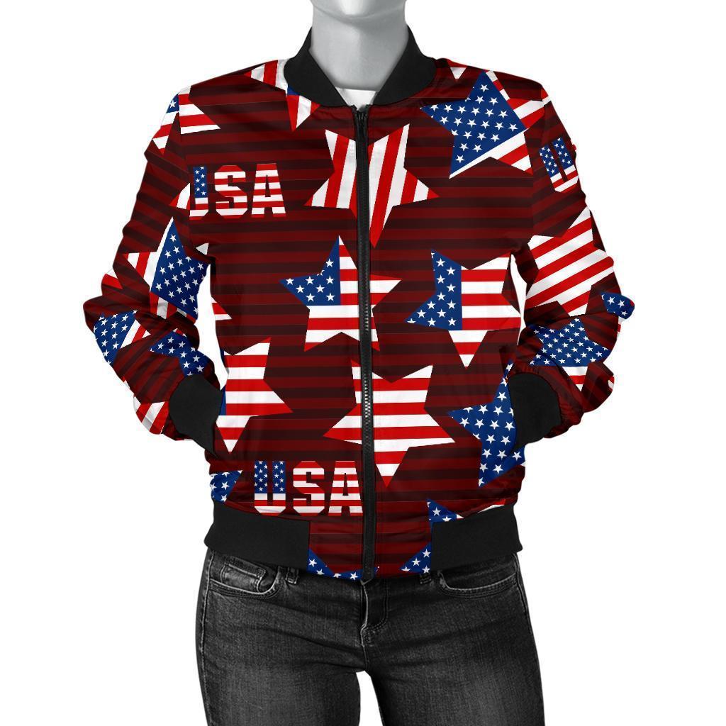 Patriot Usa Print Pattern Women Casual Bomber Jacket-grizzshop