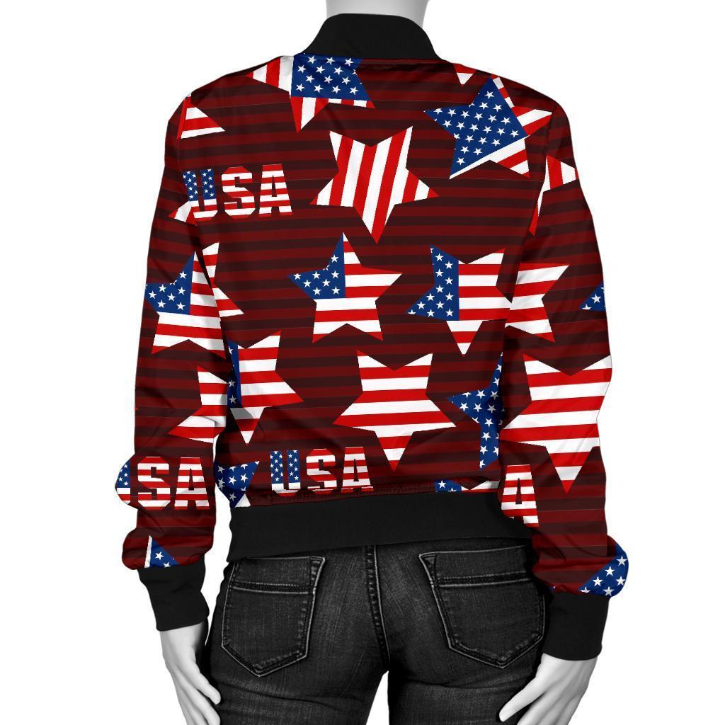 Patriot Usa Print Pattern Women Casual Bomber Jacket-grizzshop