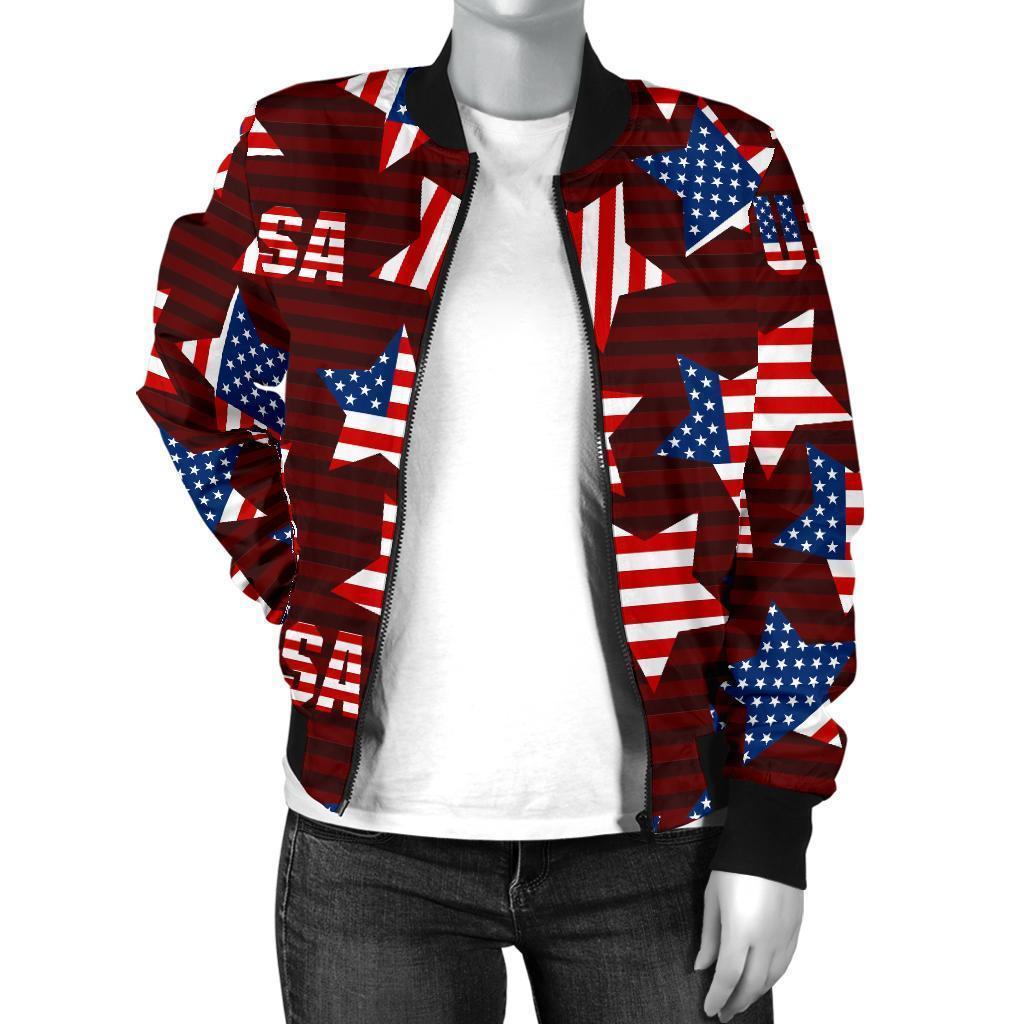Patriot Usa Print Pattern Women Casual Bomber Jacket-grizzshop