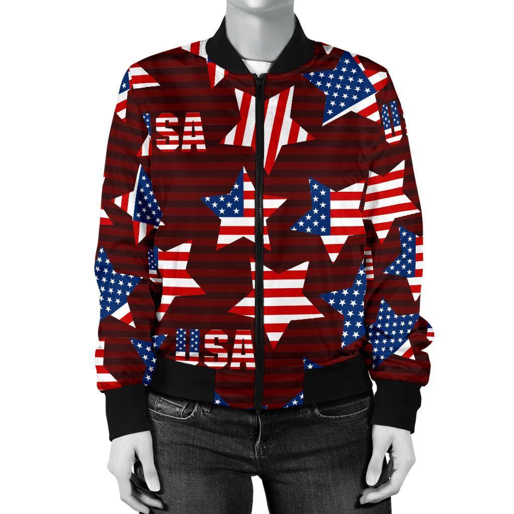 Patriot Usa Print Pattern Women Casual Bomber Jacket-grizzshop