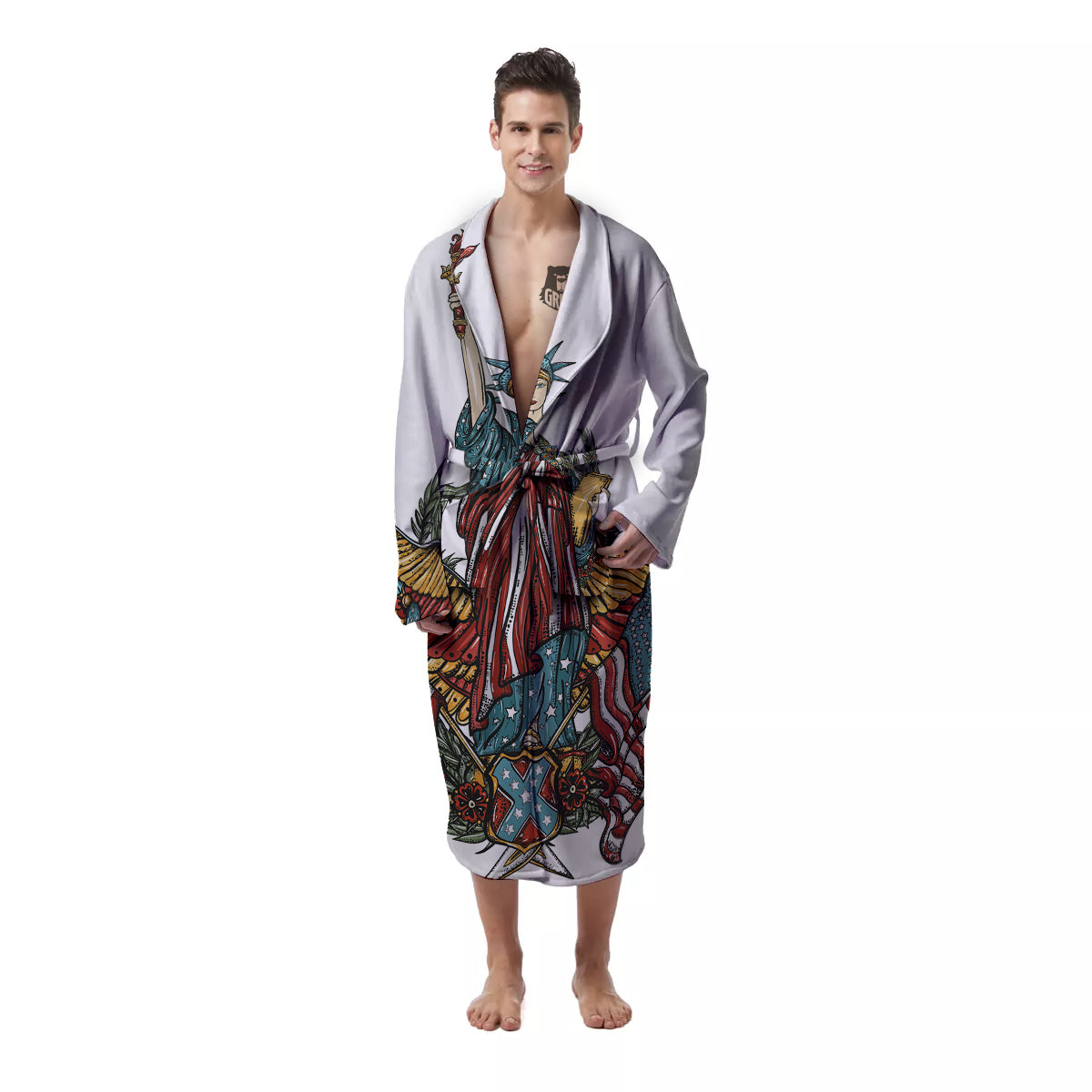 Patriotic Art Statue Of Liberty Print Men's Robe-grizzshop