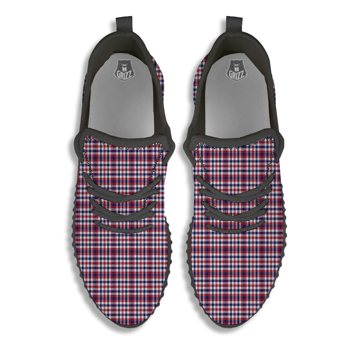Patriotic Plaid American Print Black Walking Shoes-grizzshop