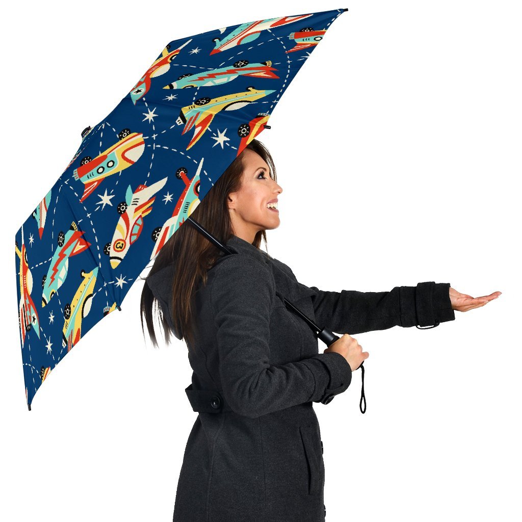 Pattern Airplane Print Automatic Foldable Umbrella-grizzshop