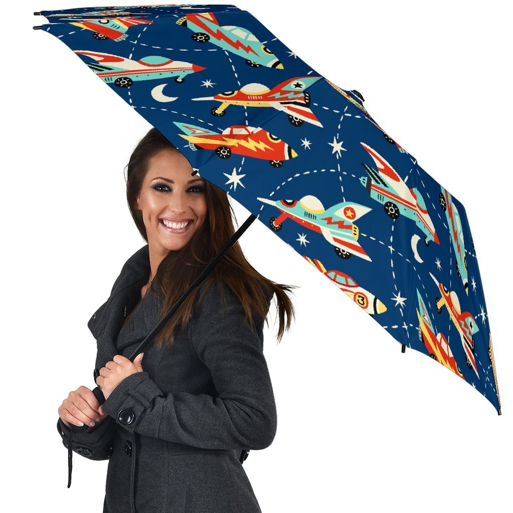 Pattern Airplane Print Automatic Foldable Umbrella-grizzshop