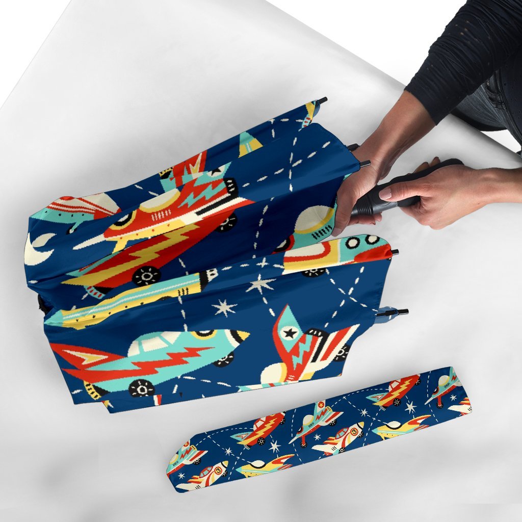 Pattern Airplane Print Automatic Foldable Umbrella-grizzshop