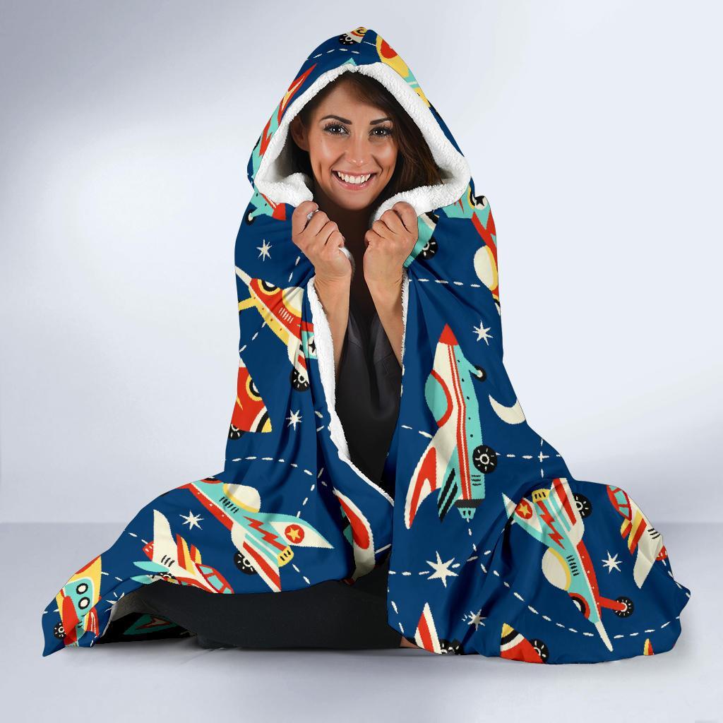 Pattern Airplane Print Hooded Blanket-grizzshop