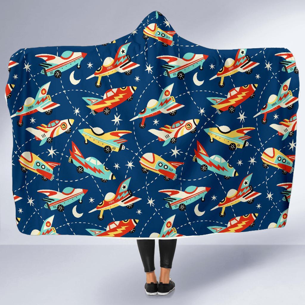 Pattern Airplane Print Hooded Blanket-grizzshop