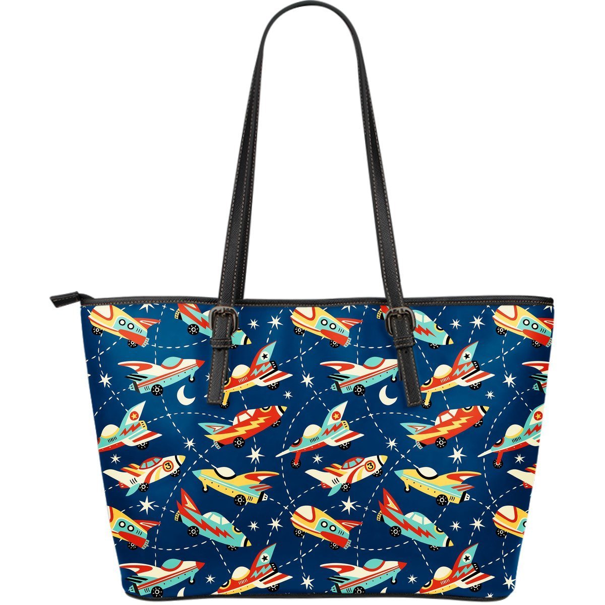 Pattern Airplane Print Leather Tote Bag-grizzshop