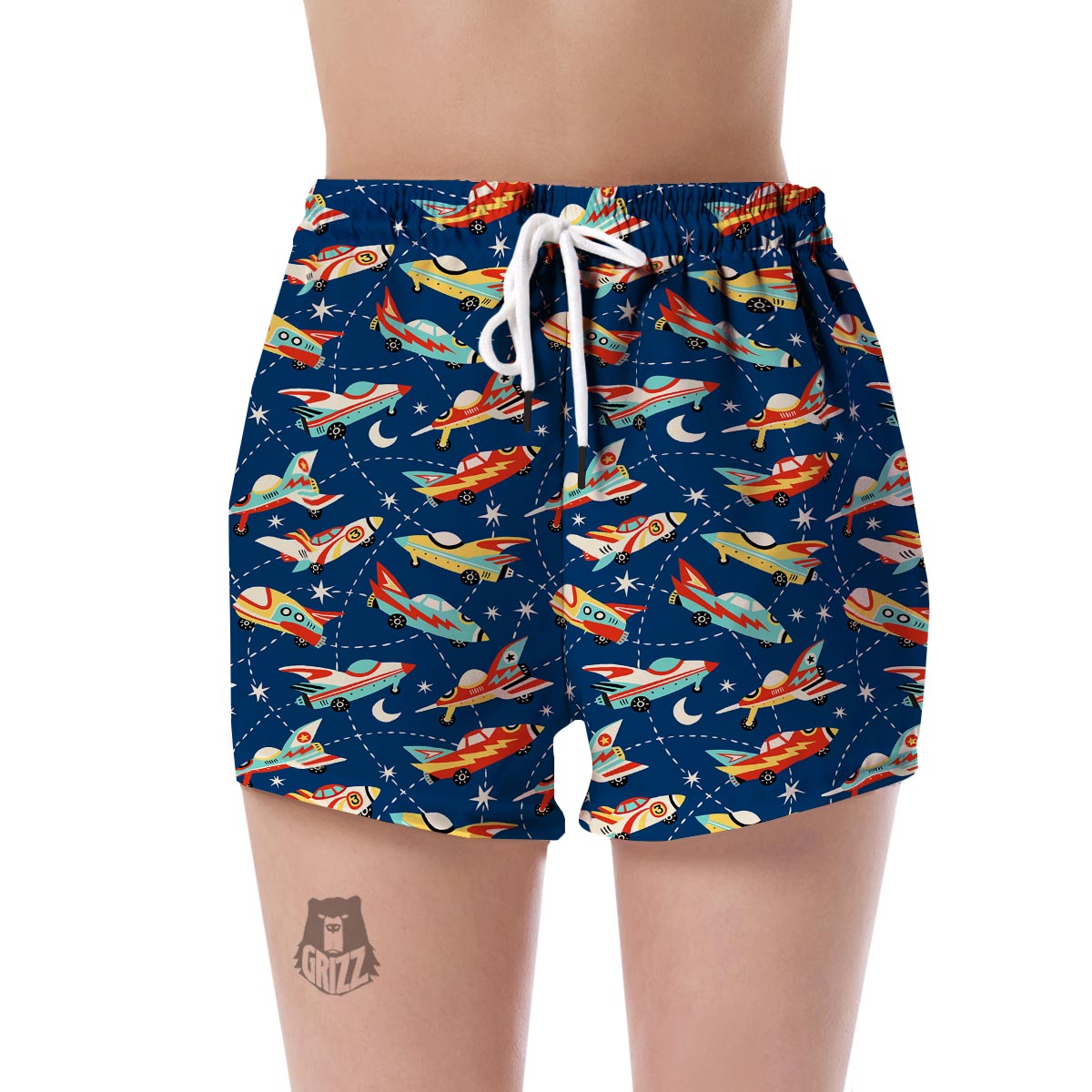 Pattern Airplane Print Women's Shorts-grizzshop