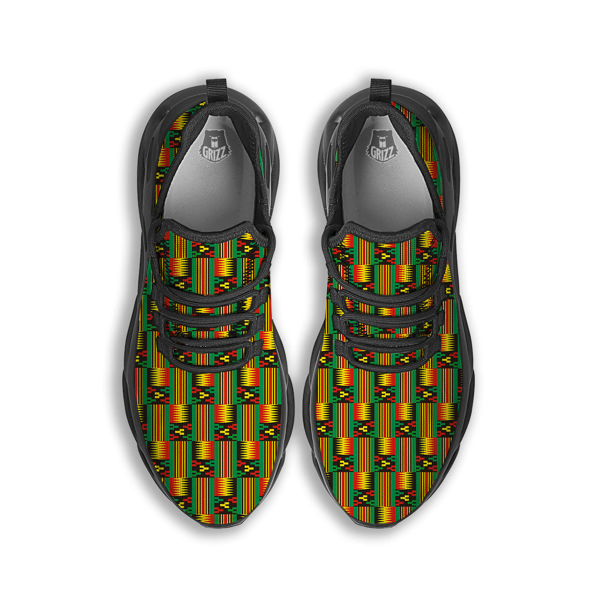 Pattern Kente Print Black Running Shoes-grizzshop