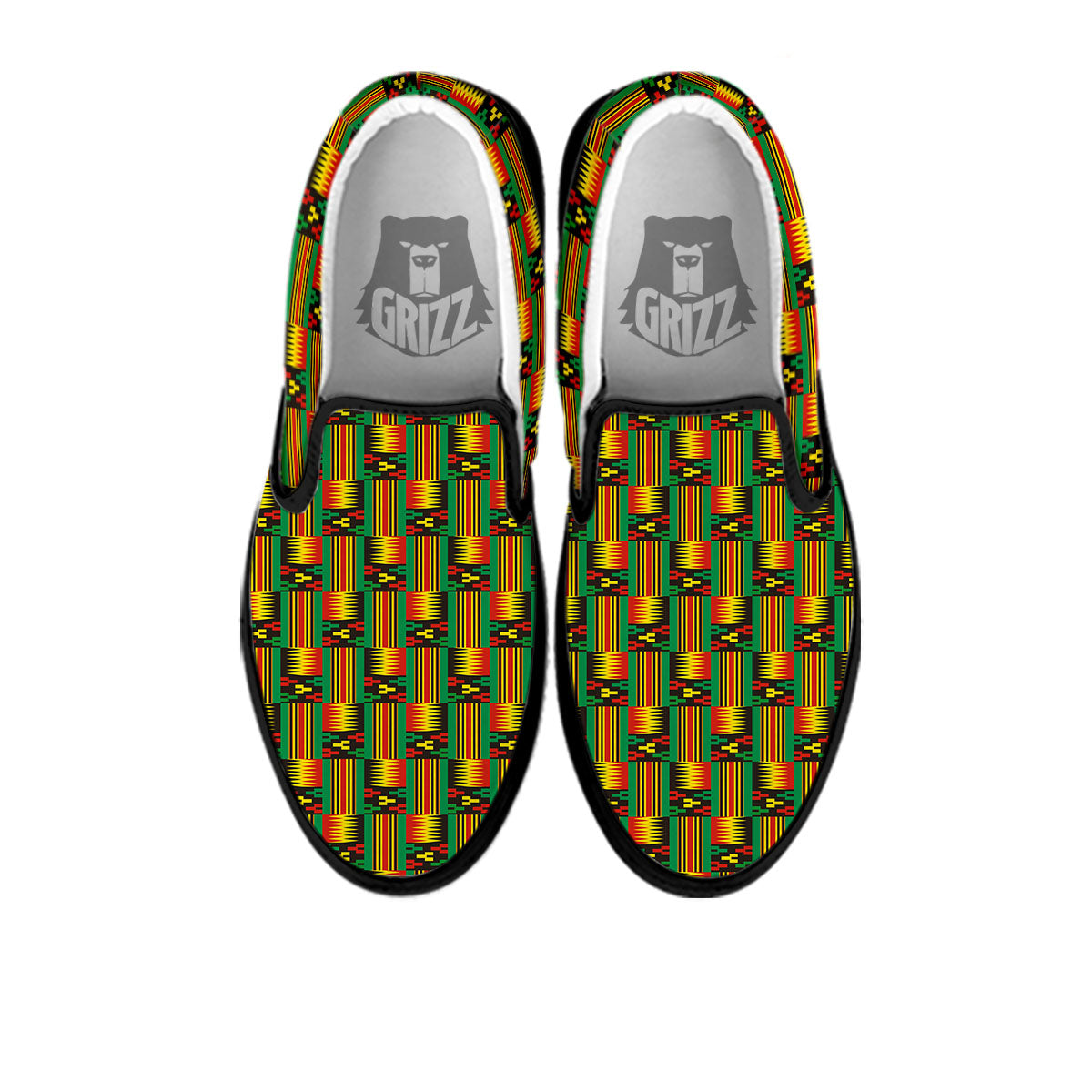 Pattern Kente Print Black Slip On Shoes-grizzshop