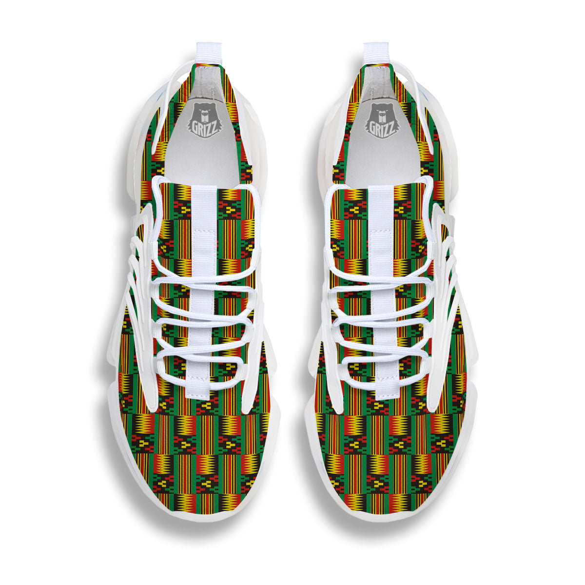 Pattern Kente Print White Gym Shoes-grizzshop