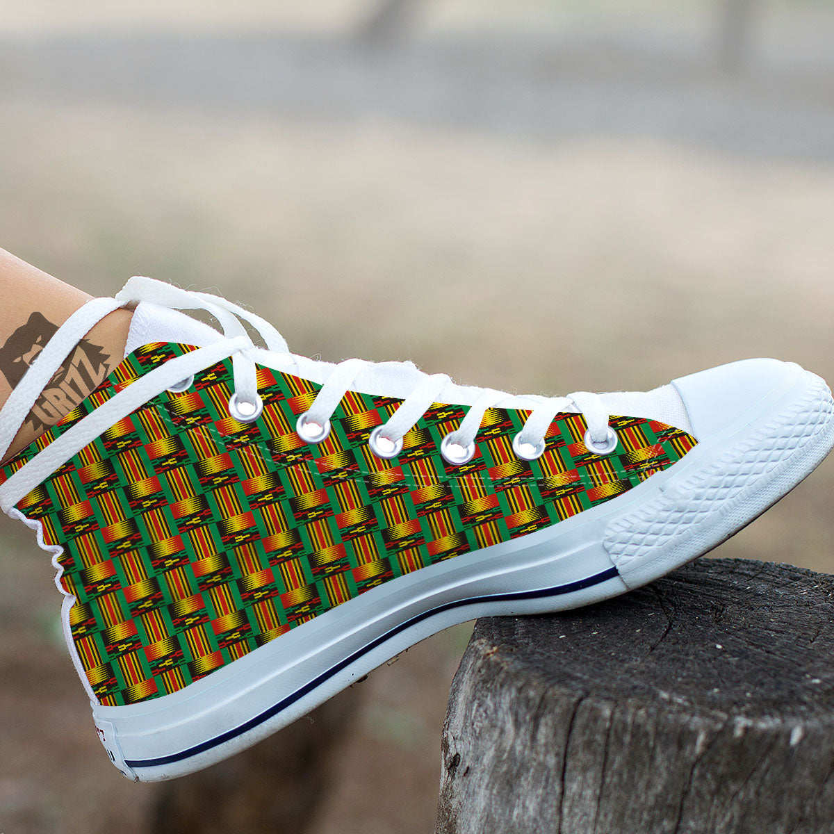 Pattern Kente Print White High Top Shoes-grizzshop