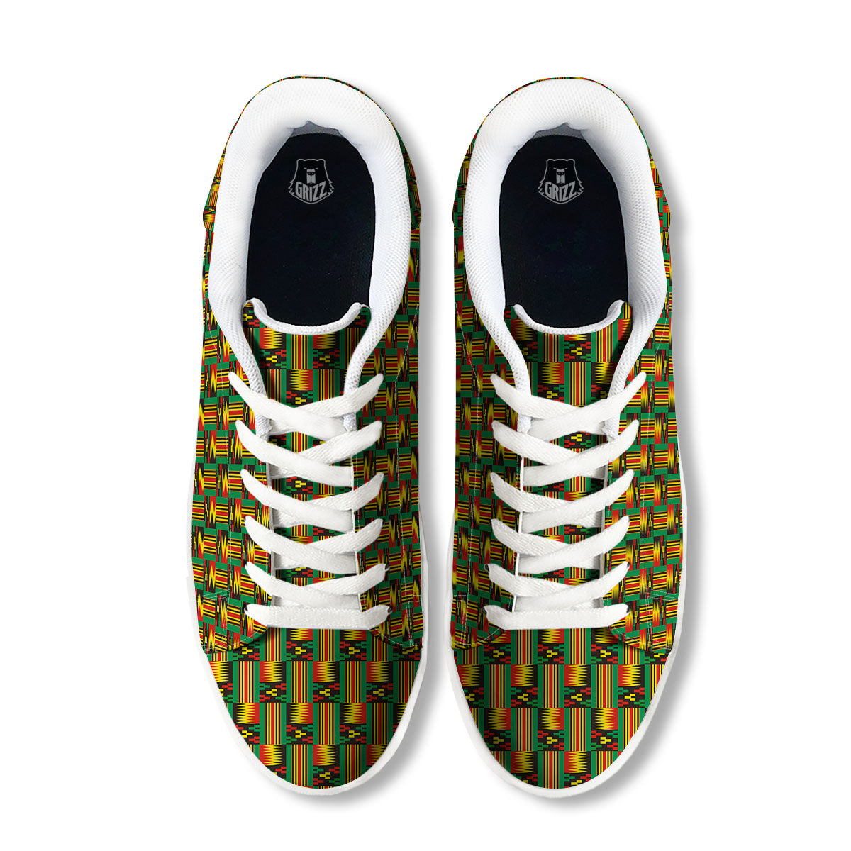 Pattern Kente Print White Low Top Sneakers-grizzshop