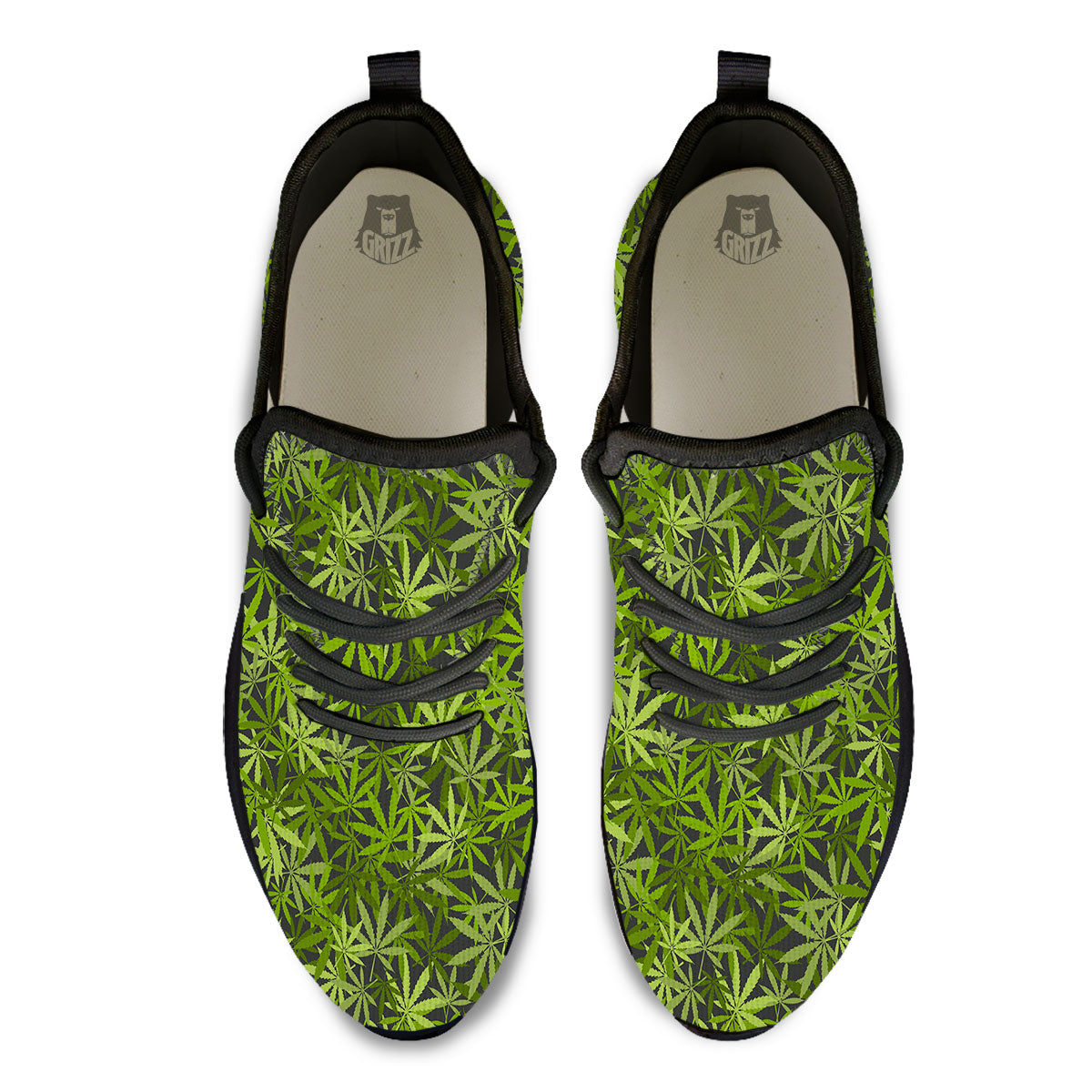 Pattern Leaf Marijuana Print Black Athletic Shoes-grizzshop