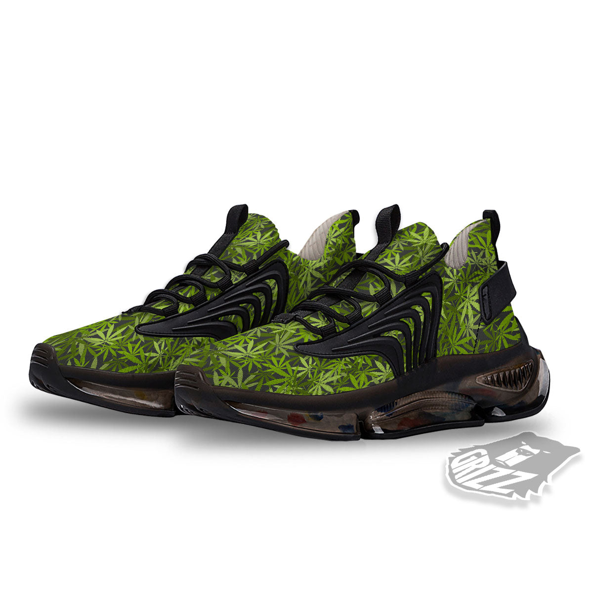 Pattern Leaf Marijuana Print Black Gym Shoes-grizzshop