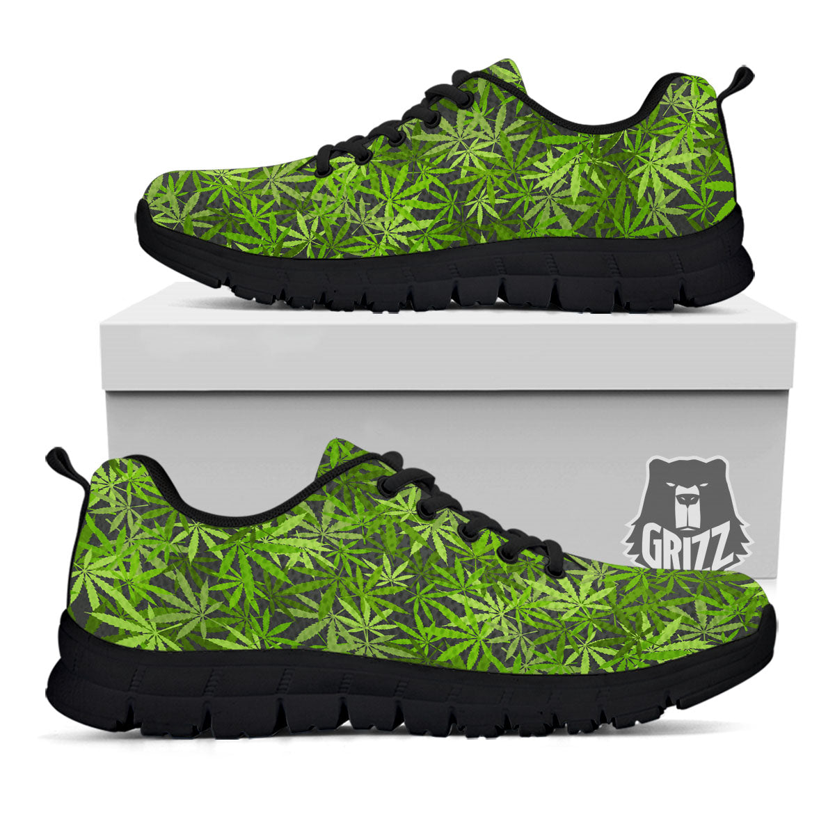 Pattern Leaf Marijuana Print Black Sneaker-grizzshop