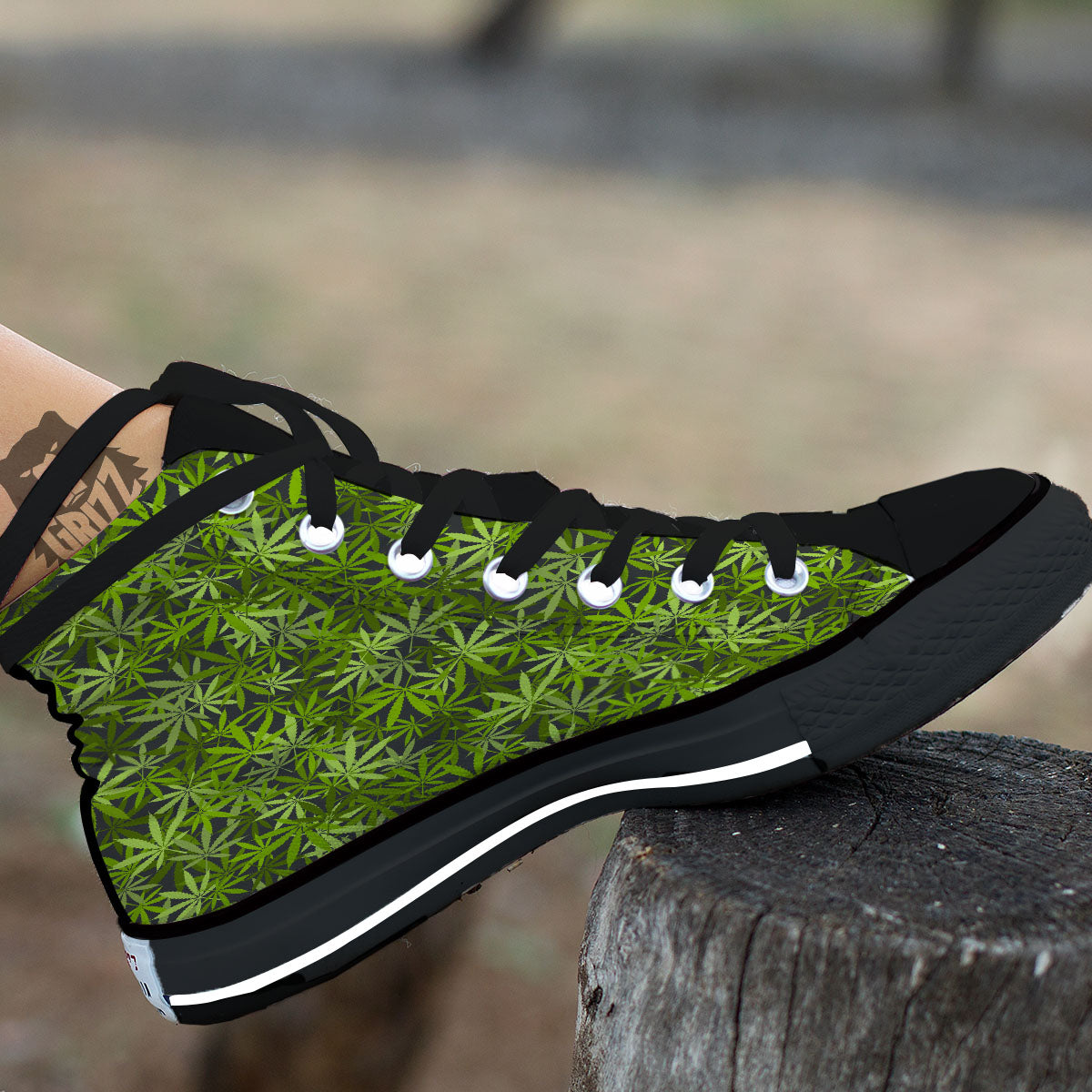 Pattern Leaf Marijuana Print High Top Shoes-grizzshop