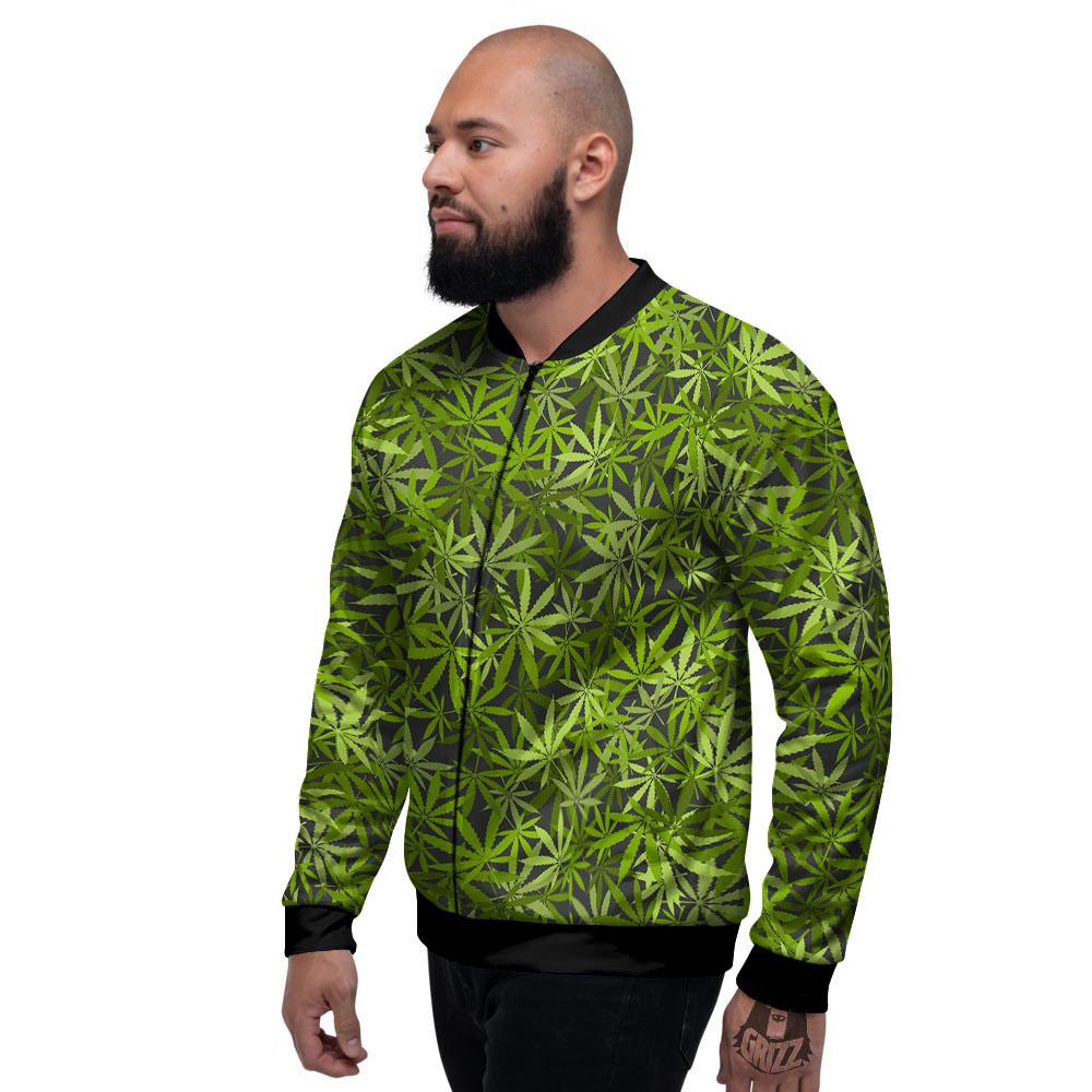Pattern Leaf Marijuana Print Men's Bomber Jacket-grizzshop