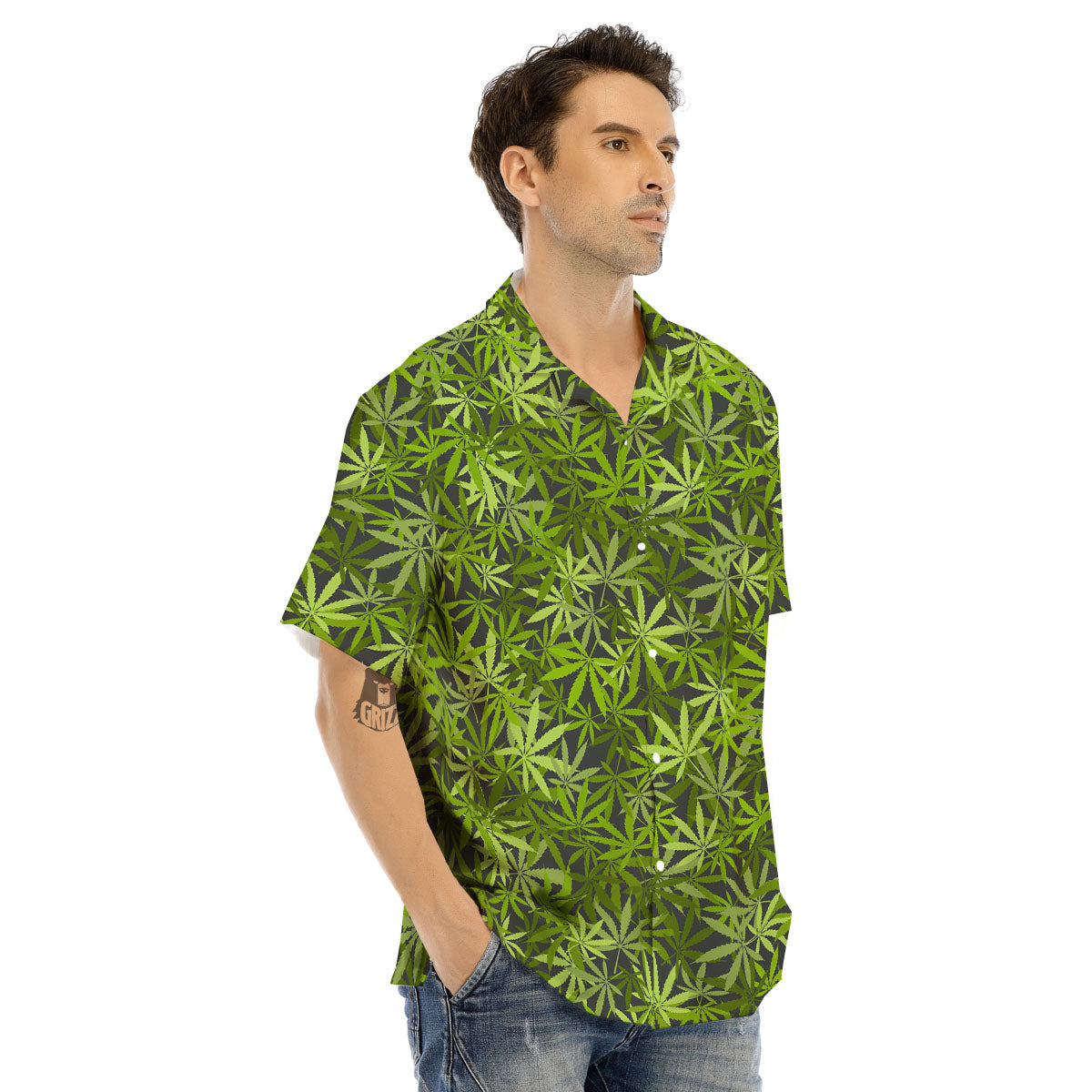 Pattern Leaf Marijuana Print Men's Hawaiian Shirt-grizzshop