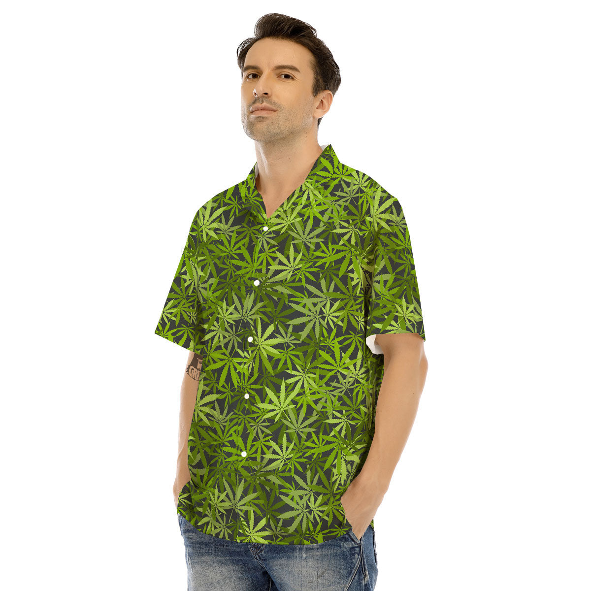Pattern Leaf Marijuana Print Men's Hawaiian Shirt-grizzshop