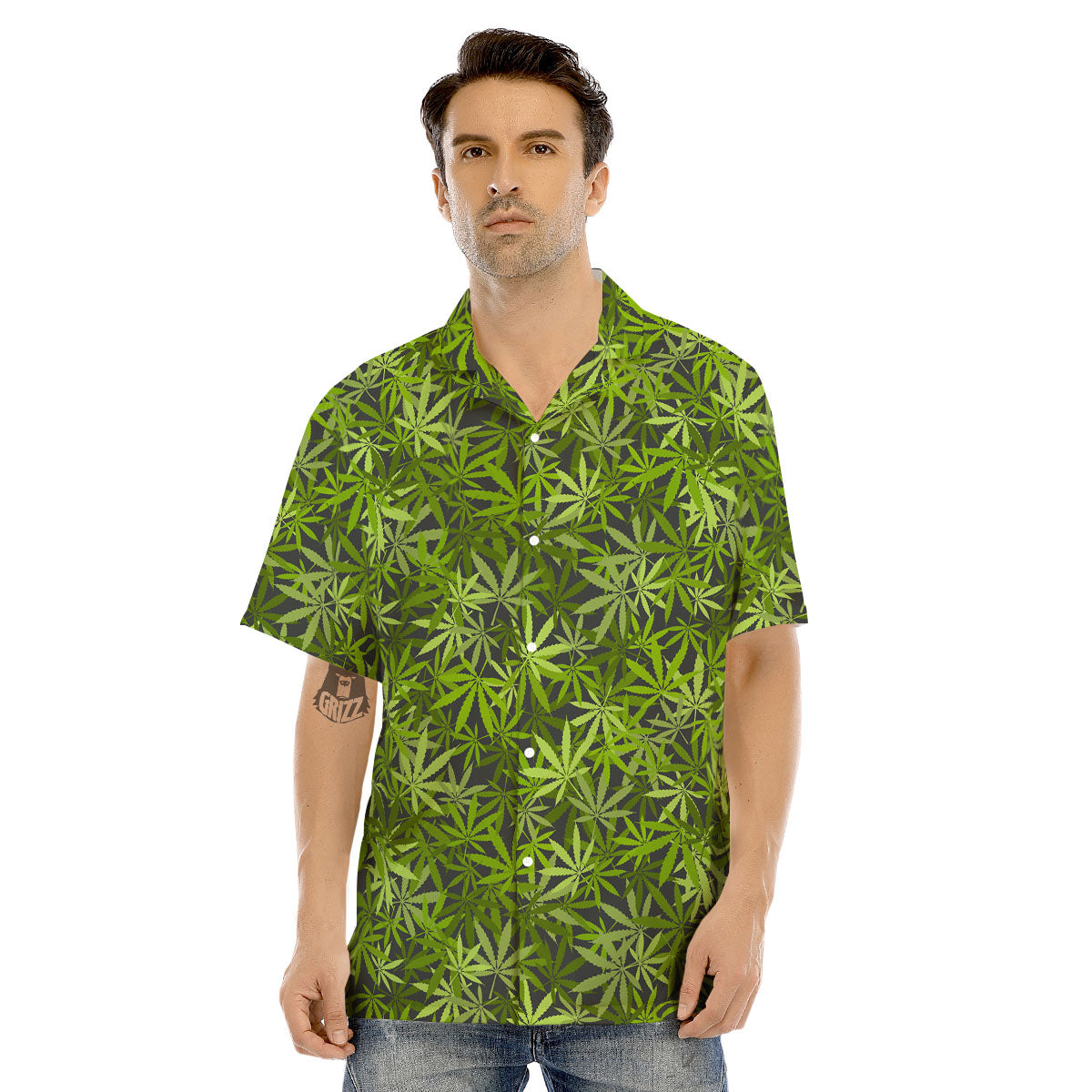 Pattern Leaf Marijuana Print Men's Hawaiian Shirt-grizzshop