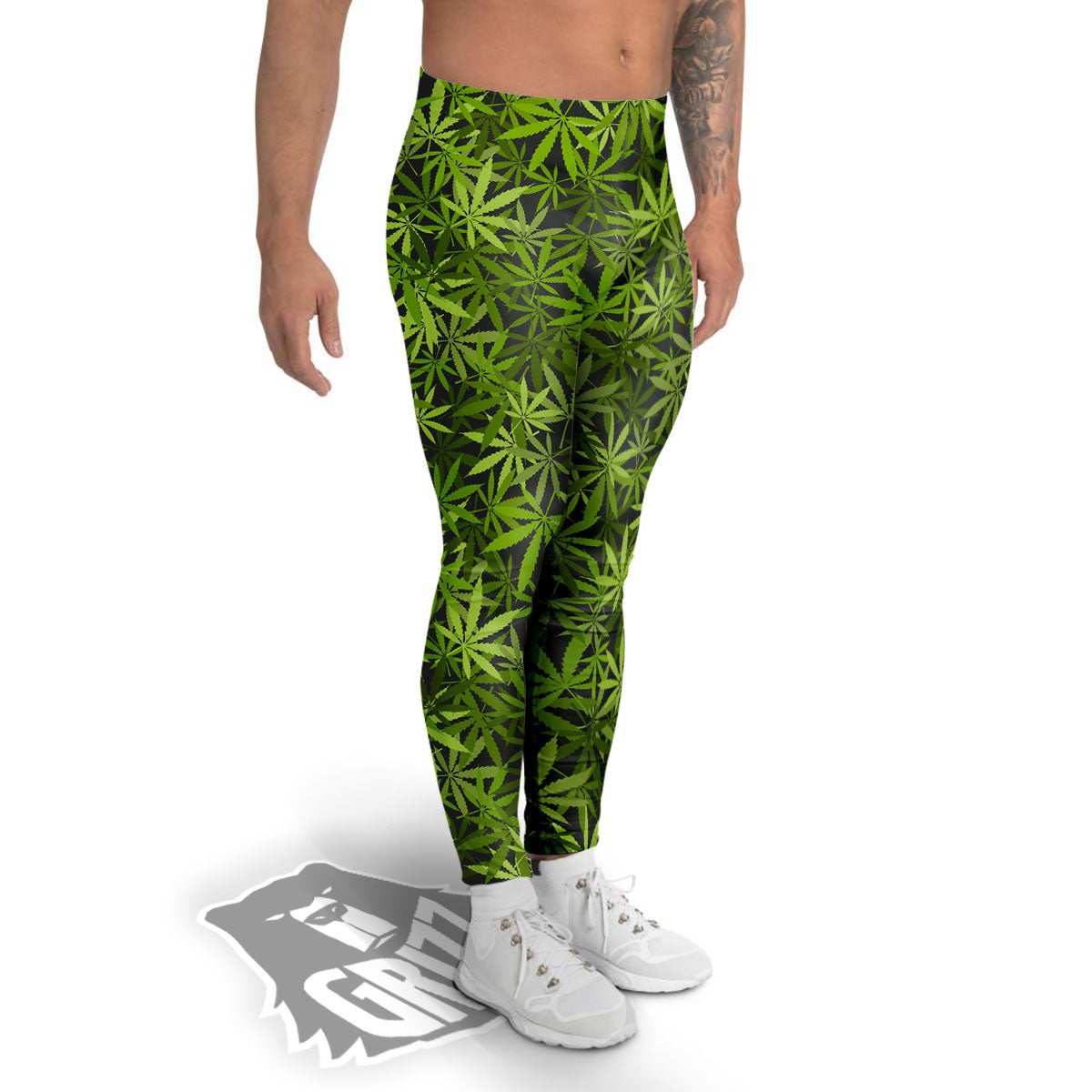 Pattern Leaf Marijuana Print Men's Leggings-grizzshop