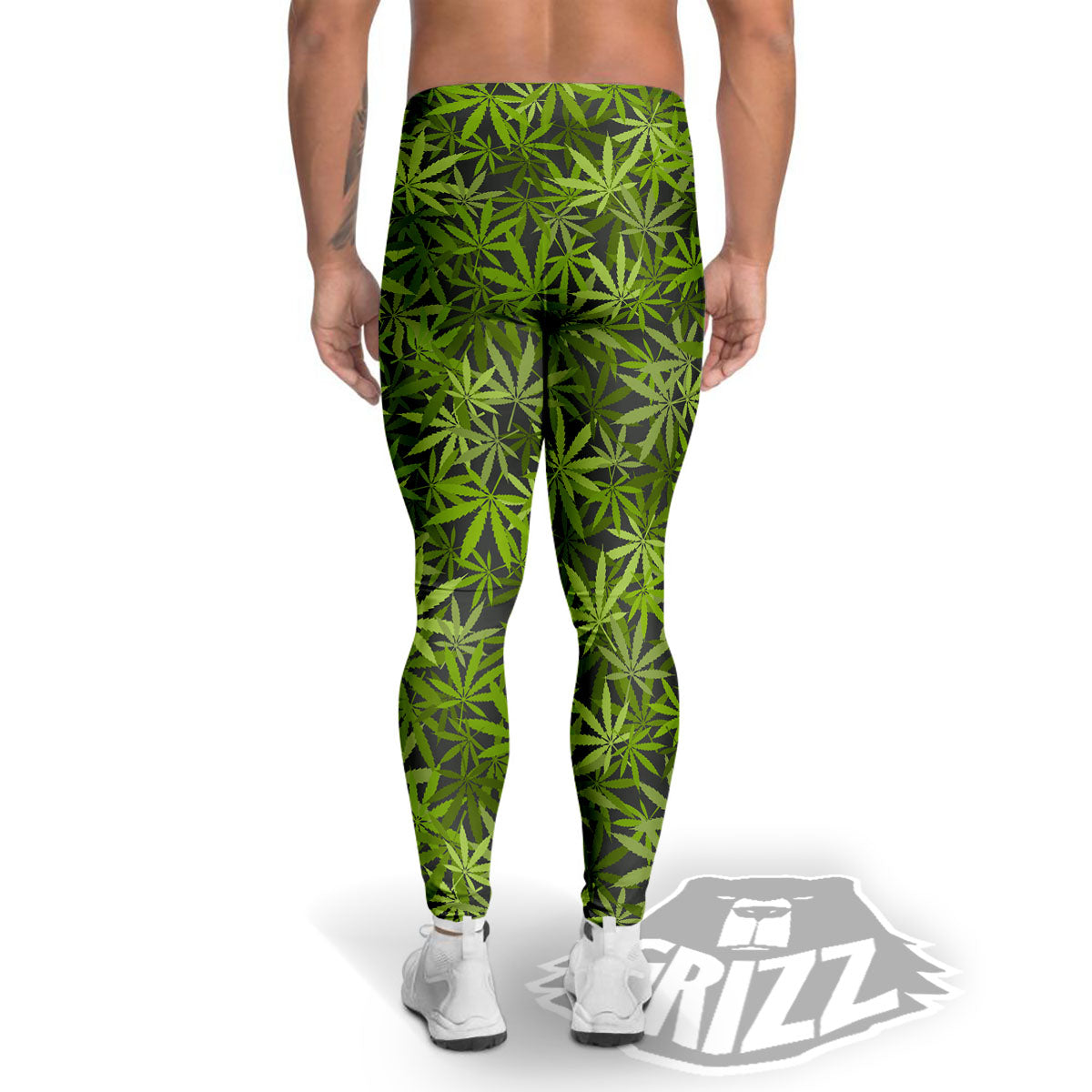 Pattern Leaf Marijuana Print Men's Leggings-grizzshop