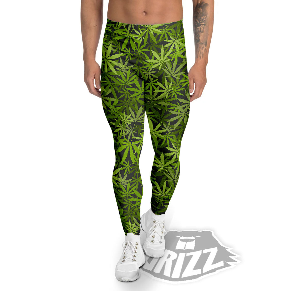 Pattern Leaf Marijuana Print Men's Leggings-grizzshop