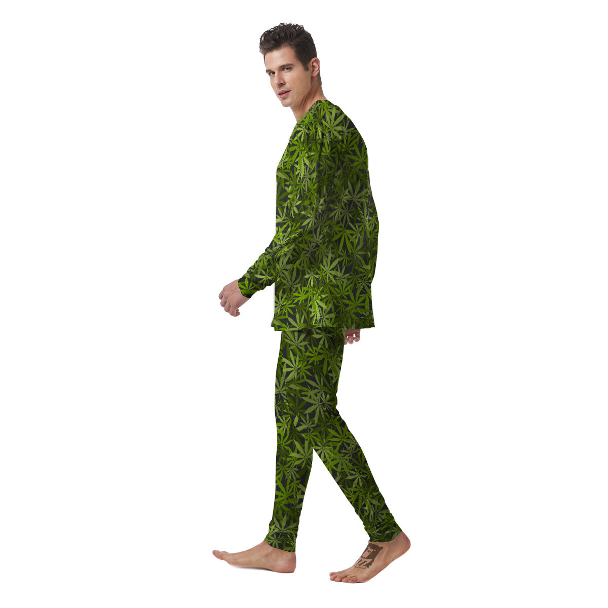 Pattern Leaf Marijuana Print Men's Pajamas-grizzshop