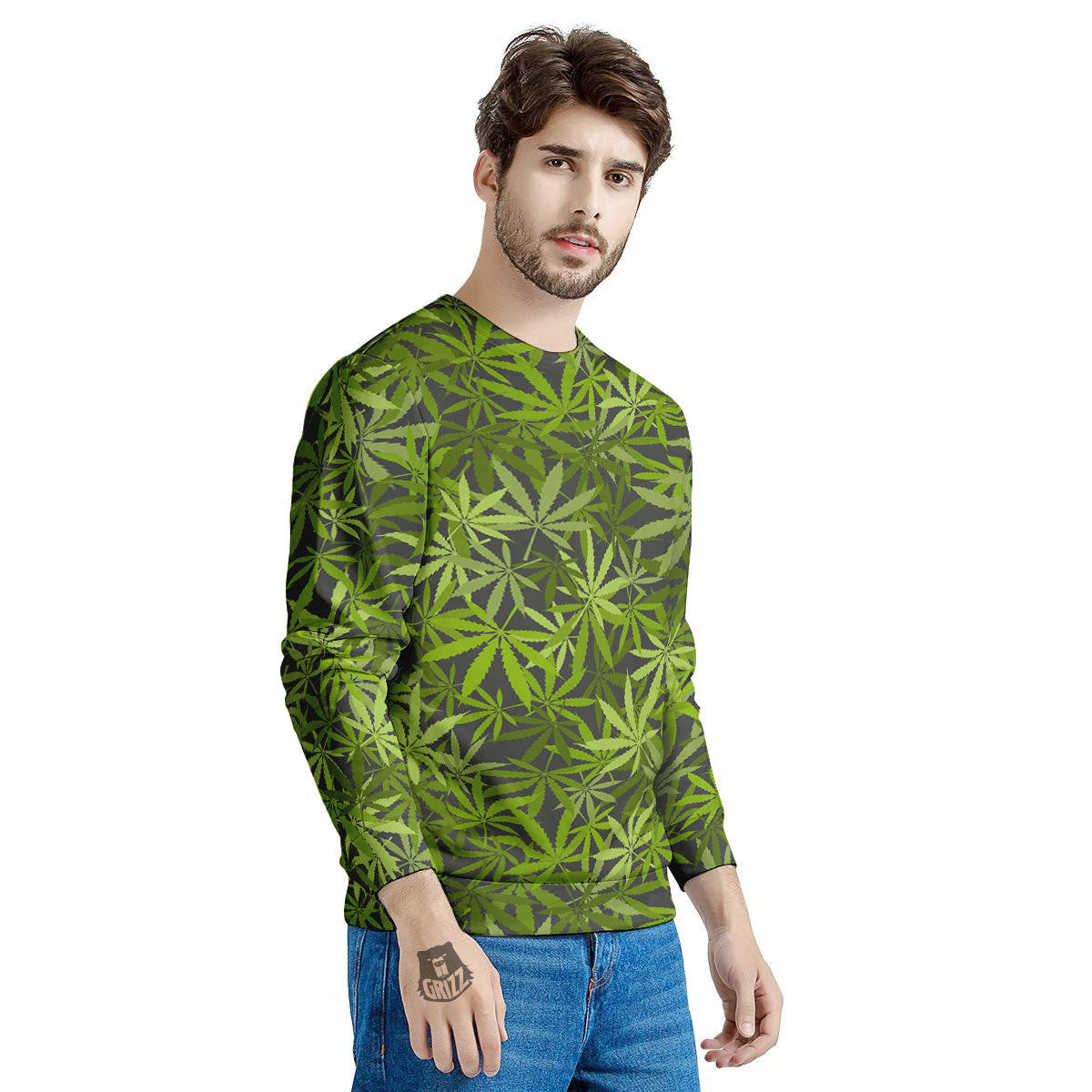Pattern Leaf Marijuana Print Men's Sweatshirt-grizzshop