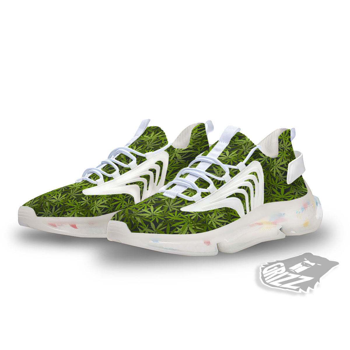 Pattern Leaf Marijuana Print White Gym Shoes-grizzshop