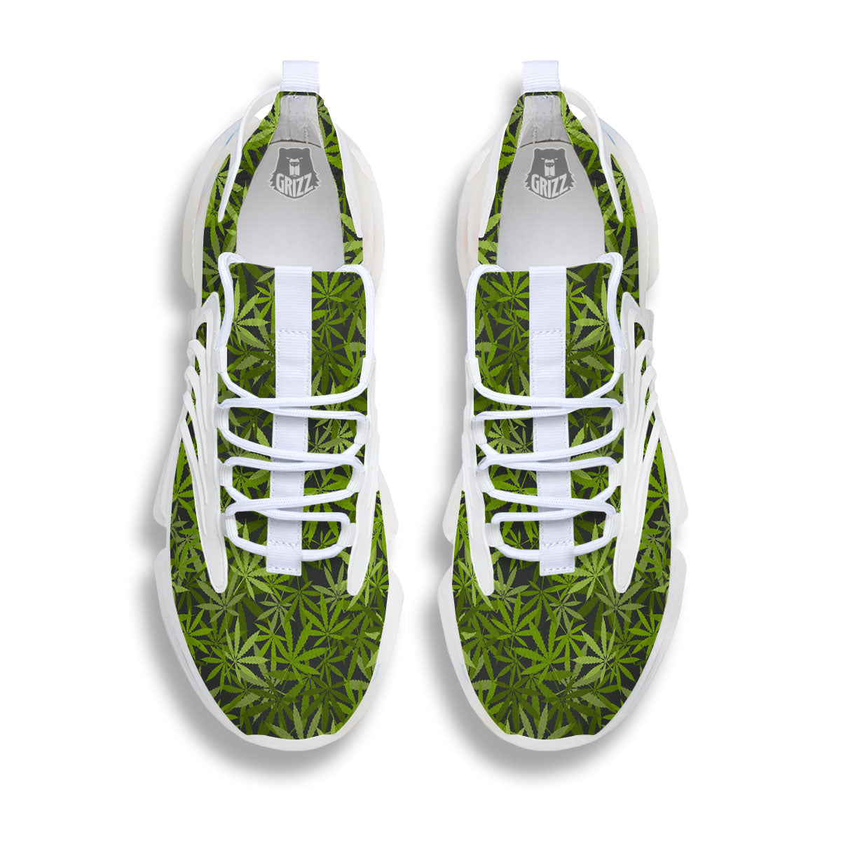 Pattern Leaf Marijuana Print White Gym Shoes-grizzshop
