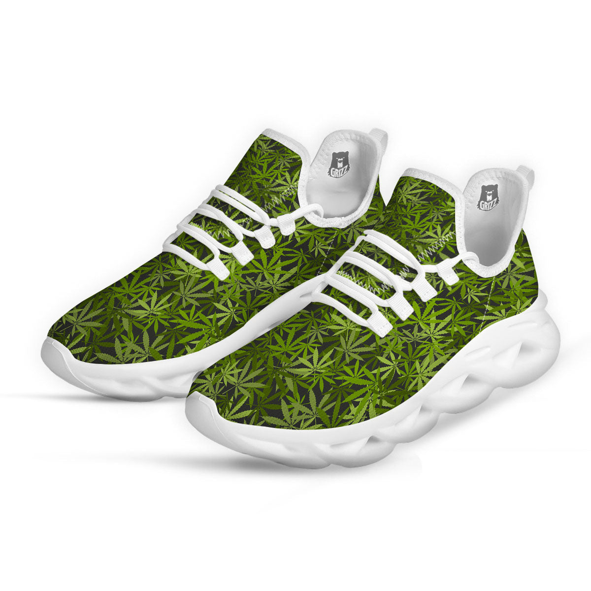 Pattern Leaf Marijuana Print White Running Shoes-grizzshop