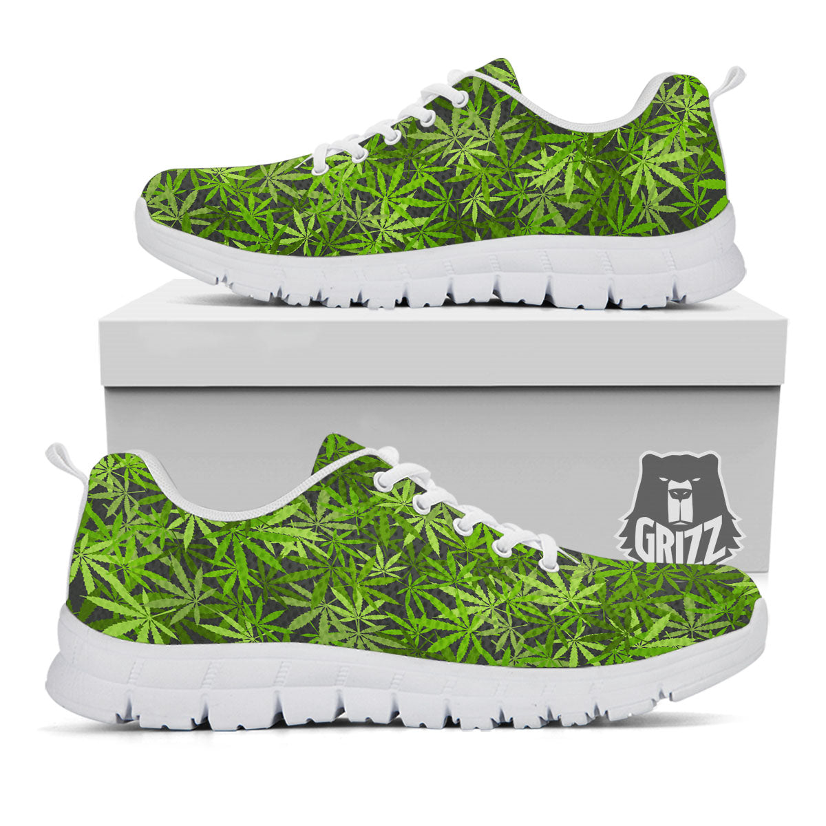 Pattern Leaf Marijuana Print White Sneaker-grizzshop
