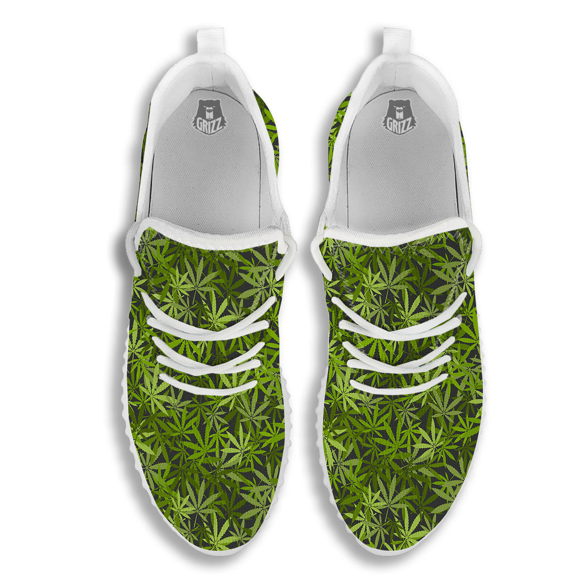 Pattern Leaf Marijuana Print White Walking Shoes-grizzshop