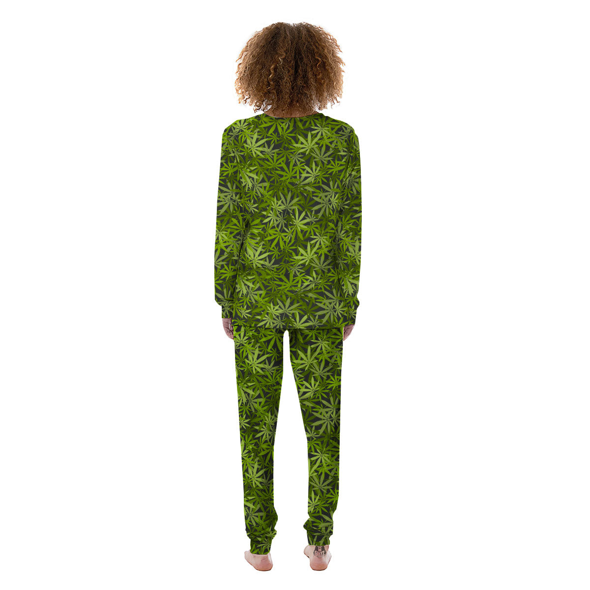Pattern Leaf Marijuana Print Women's Pajamas-grizzshop