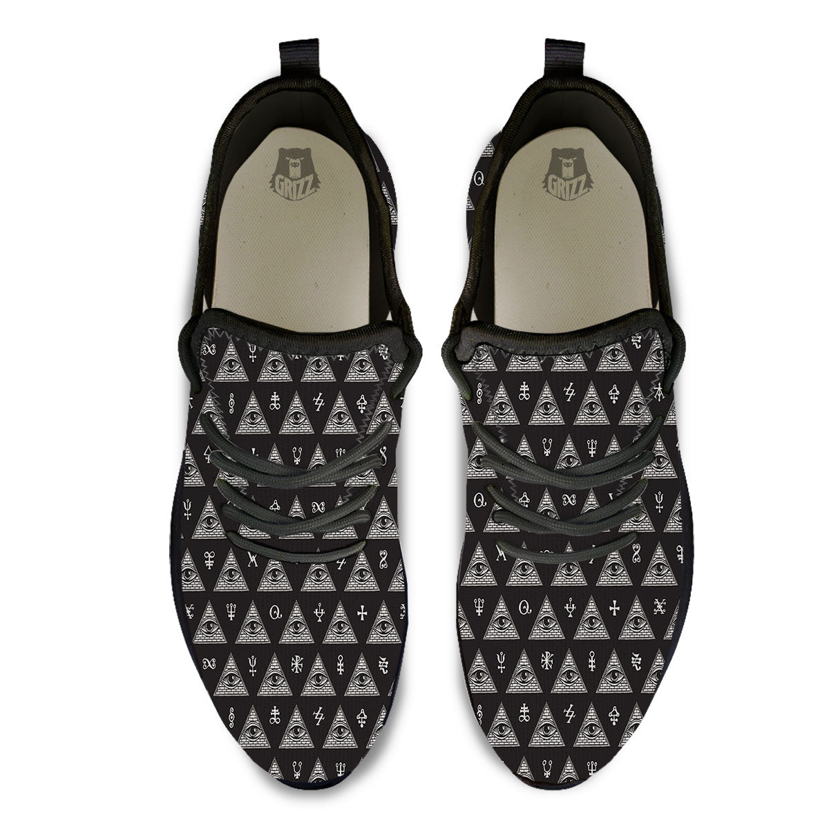 Pattern Masonic Eye Print Black Athletic Shoes-grizzshop