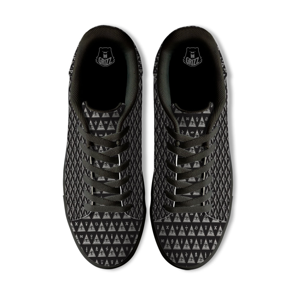 Pattern Masonic Eye Print Black Low Top Sneakers-grizzshop