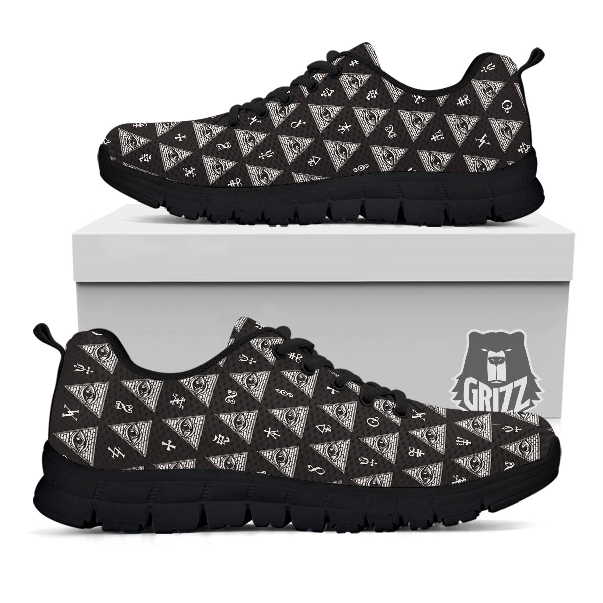 Pattern Masonic Eye Print Black Sneaker-grizzshop