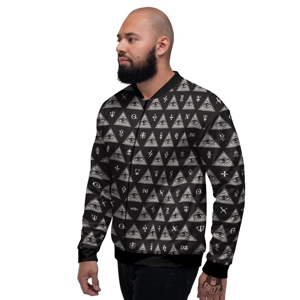 Pattern Masonic Eye Print Men's Bomber Jacket-grizzshop