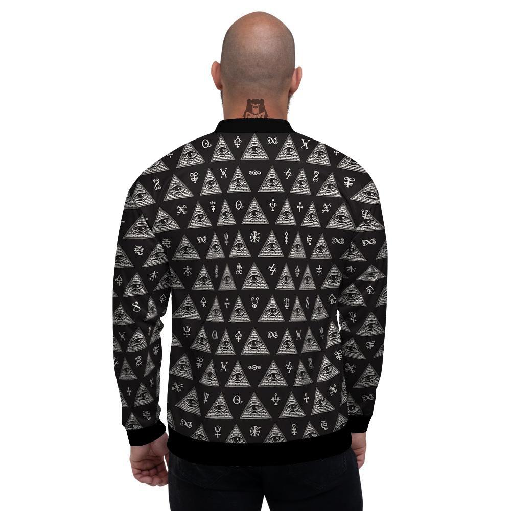 Pattern Masonic Eye Print Men's Bomber Jacket-grizzshop