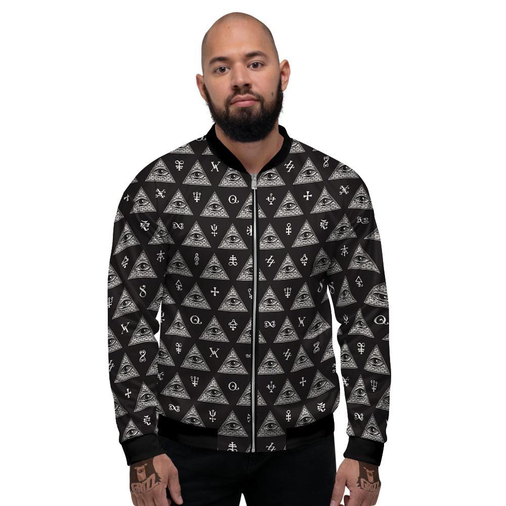 Pattern Masonic Eye Print Men's Bomber Jacket-grizzshop