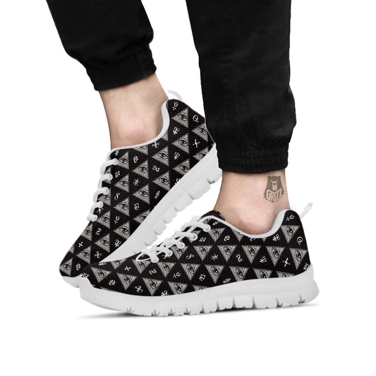 Pattern Masonic Eye Print White Sneaker-grizzshop