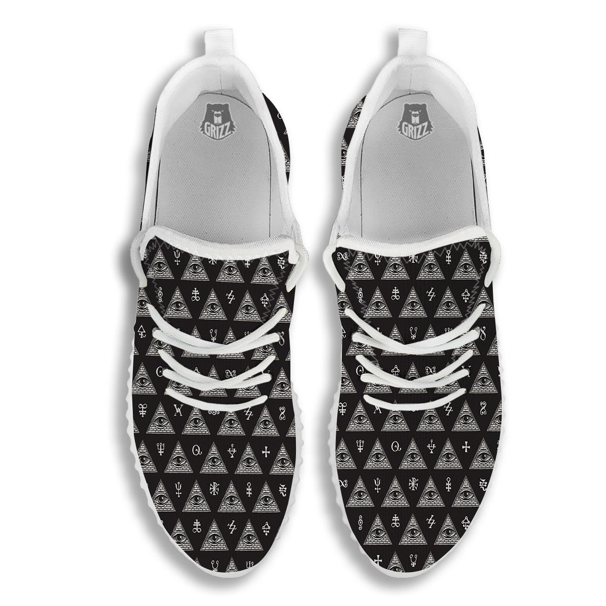 Pattern Masonic Eye Print White Walking Shoes-grizzshop