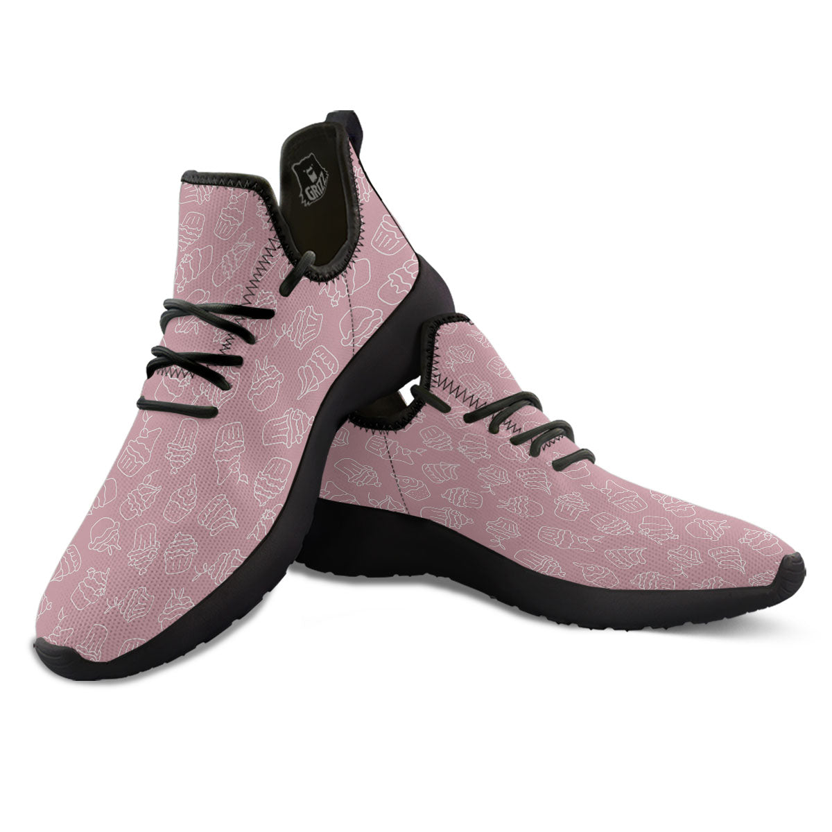 Pattern Mini Cupcake Print Black Athletic Shoes-grizzshop