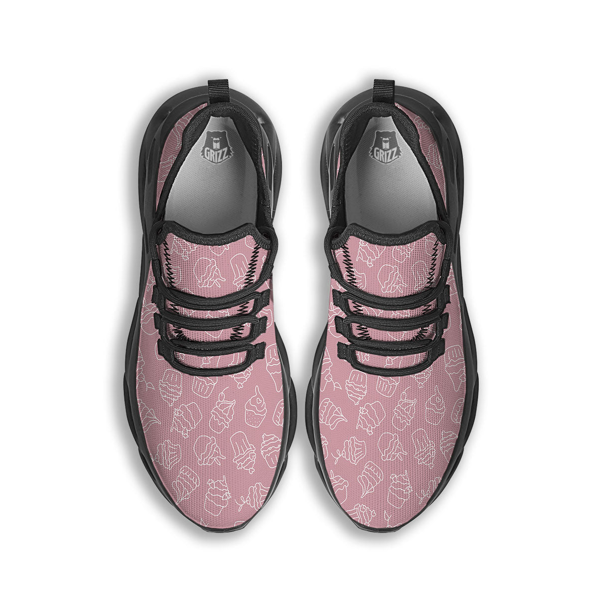 Pattern Mini Cupcake Print Black Running Shoes-grizzshop